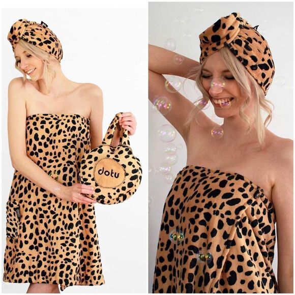DOTU - Bath 🛁 Wrap Towel Set Cheetah 🐆 Leopard Bath Body Wrap Print towe… - Picture 1 of 9